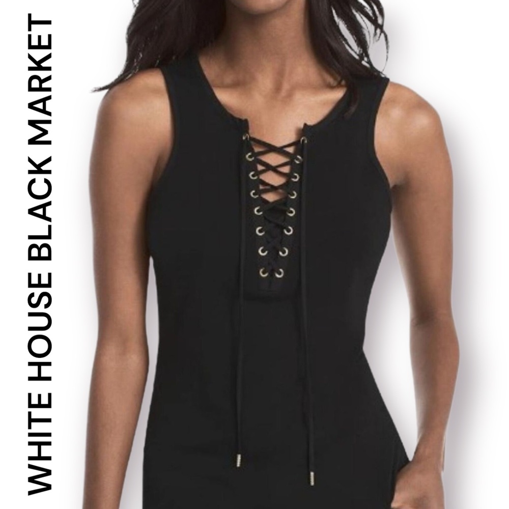 White House Black Market Miami Lace-Up Black Tank Top Size XS